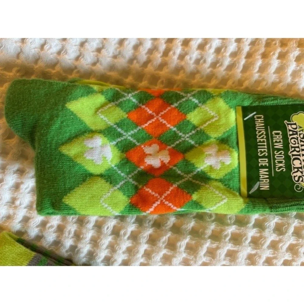 Saint Patrick's Day Socks Bundle 3 Pairs Crew Knee High Green Shamrock Argyle